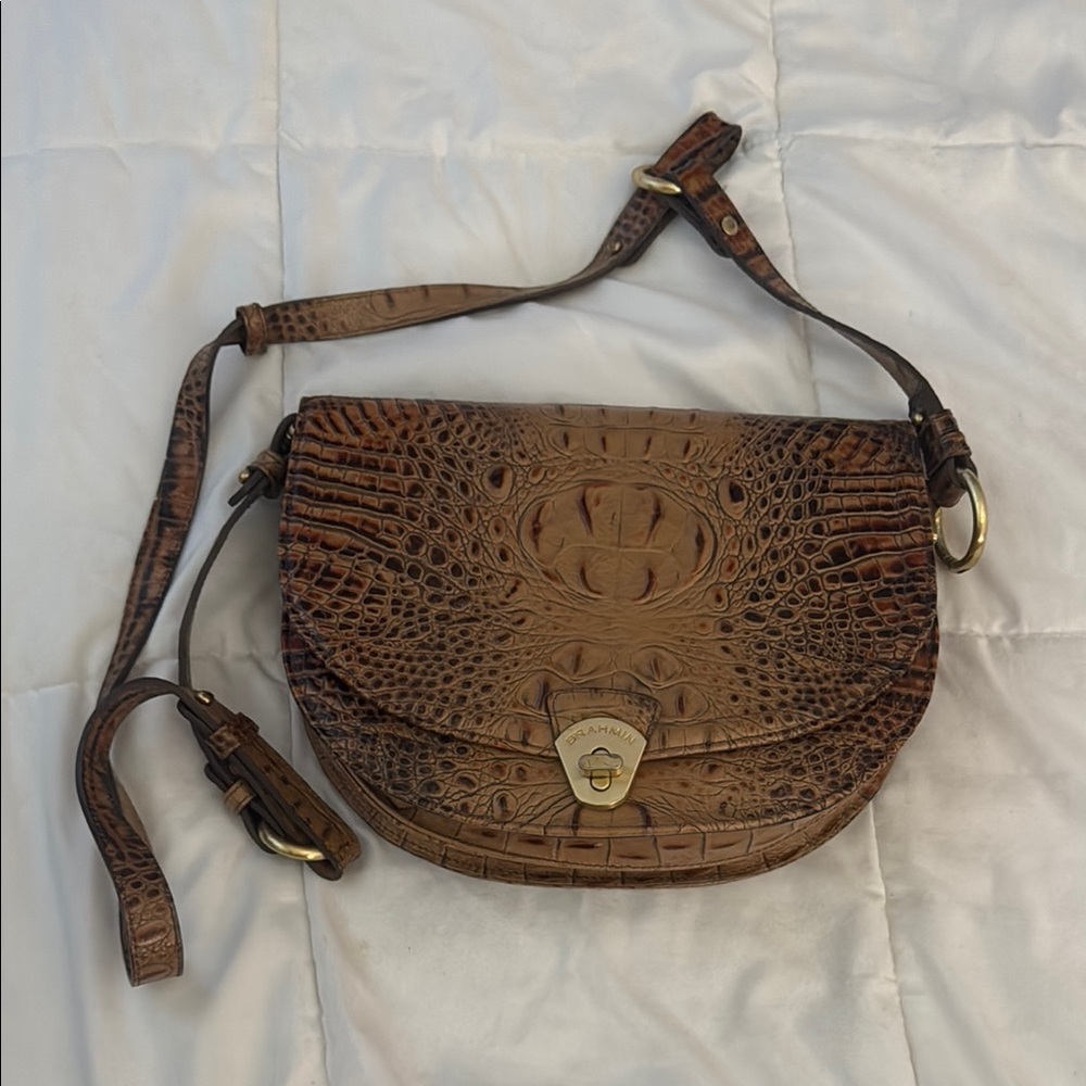 Brahmin Brown Crocodile Embossed Shoulder Bag